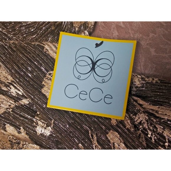 NWT CeCe Womens top Sz S shimmery gold black Party metallic blouson off shoulder - Picture 9 of 11